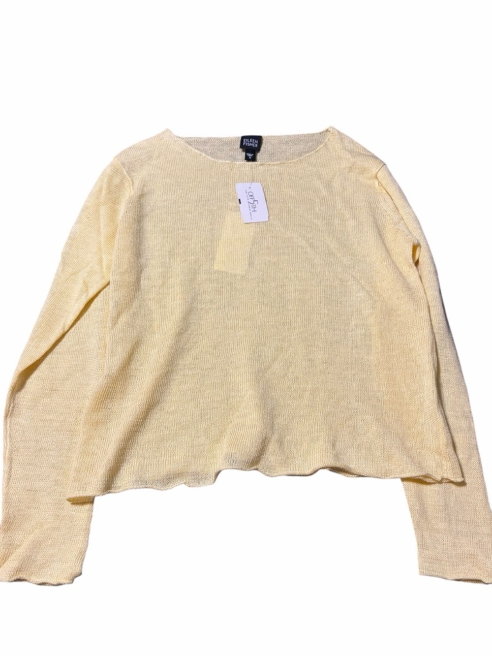 Eileen Fisher Pale Yellow Lightweight Long Sleeve Knit Top Linen Sweater Thin